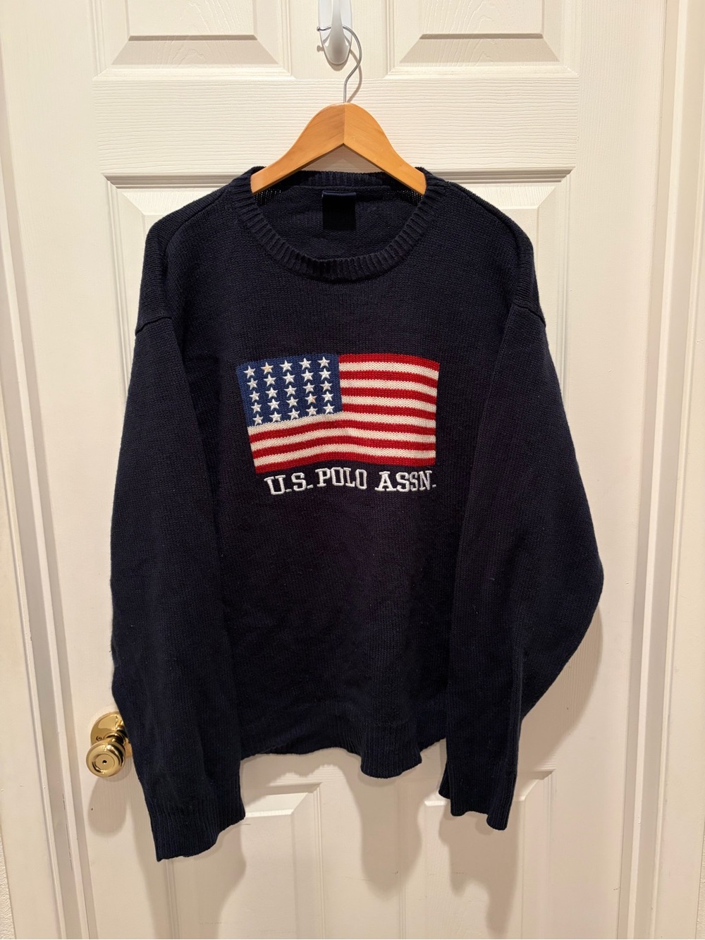 U.S. Polo Assn. Navy Crewneck Sweater with Flag Knit